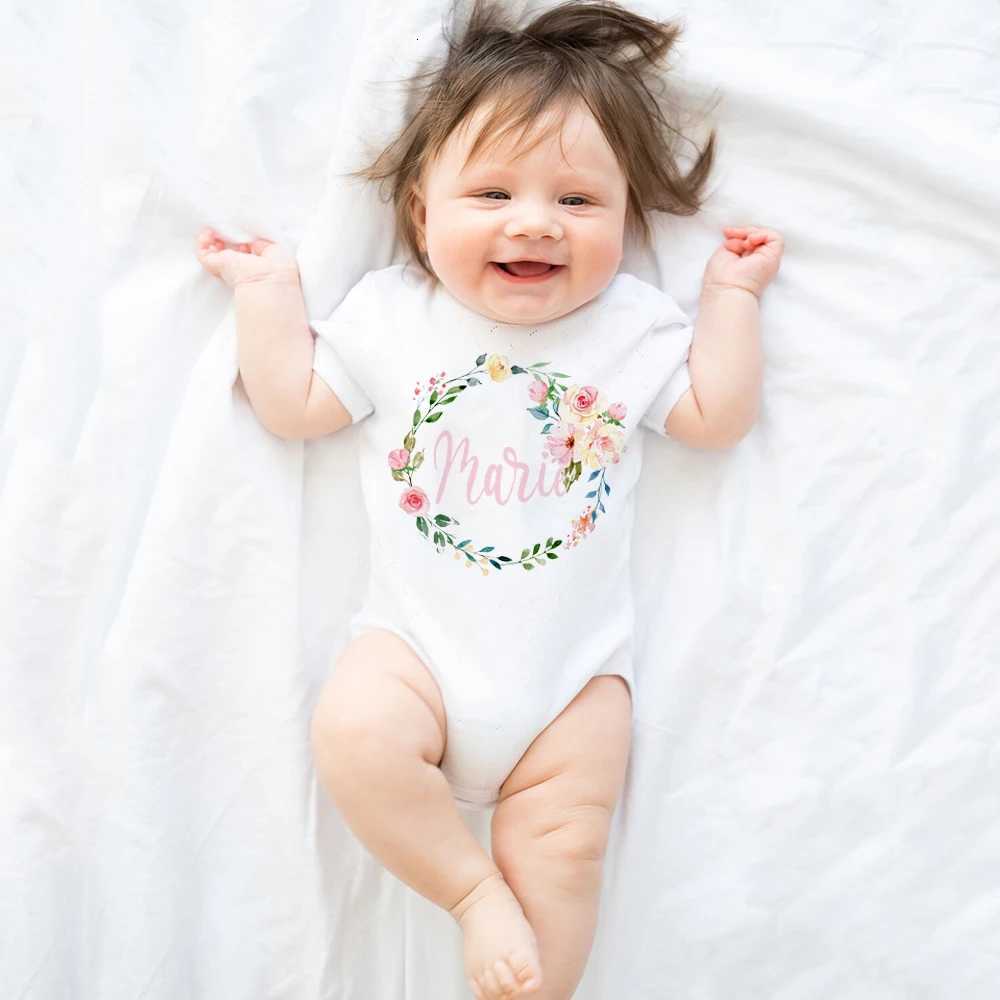 Floral Wreath Personalised New Baby Girl Clothes Personalised First Name Bodysuit Baby Shower Gift Custom Name Toddler Jumpsuit Z250712