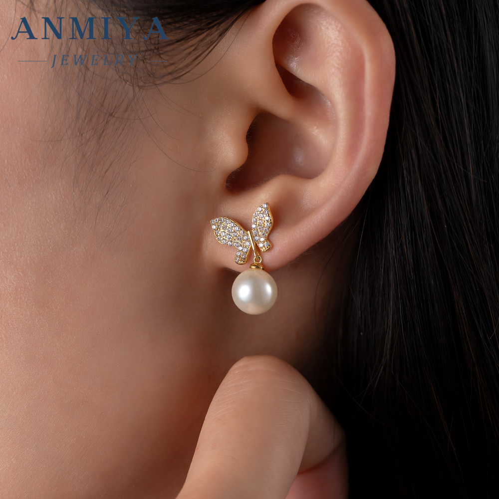 Best Selling butterfly Water Resistant Zirconia Cute Sweet Earrings Stud 925 Silver High Quality Earring for Women Summer