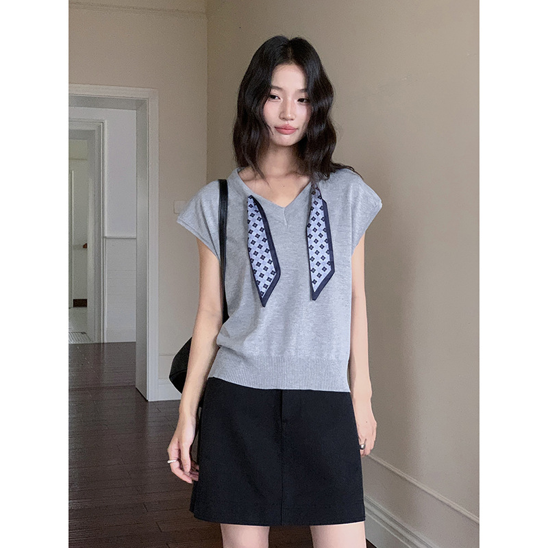 New Women's Top Pure Desire Style Bow Short Sleeve T-shirt Women's Summer New French Waist Reduction Short Top New Designer T-shirt
