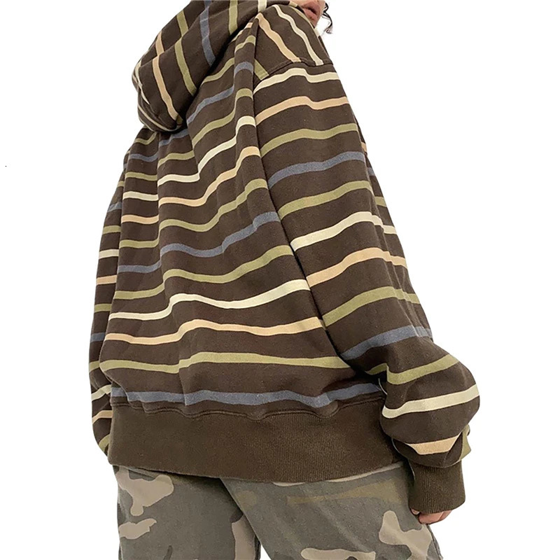 Xingqing Fairycore Aesthetic Sweatshirt Striped Long Sleeve Tops with Pockets Hoodie for Women Grunge Emo y2k Clothes Streetwear 250707