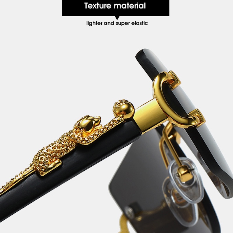 CB Square Rimless Sunglasses Men Leopard Brand Design Women Fashionable Trendy Frameless Rectangular Personalized Sunglasses For Daily Life UV400 Prot
