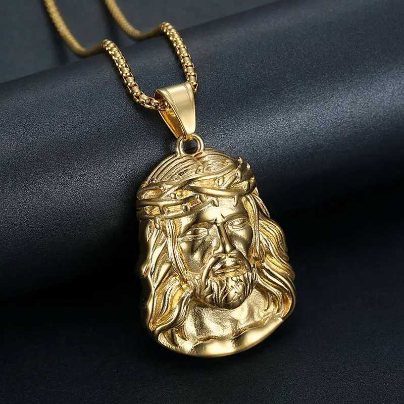 Stainless Steel Titanium Hip Hop God Jesus Human Head Luxury Gold Plated Pendant Necklace Chains for Men Women Jewelry W250712