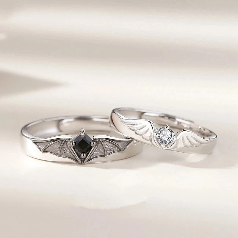 Crystal Angel Demon Couple Rings for Women Men Romantic Fashion Wings n Adjustable Engagement Ring Wedding Jewelry 250704