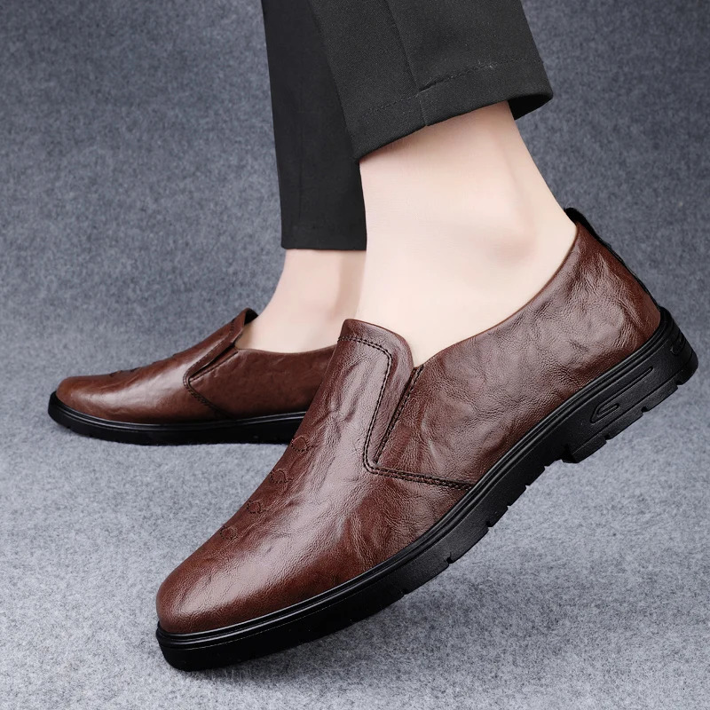 Spring Brown Mens Casual Shoes Genuine Leather Mens Classic Retro Loafers Moccasins Men Comfortable Business Affairs Flats 250708
