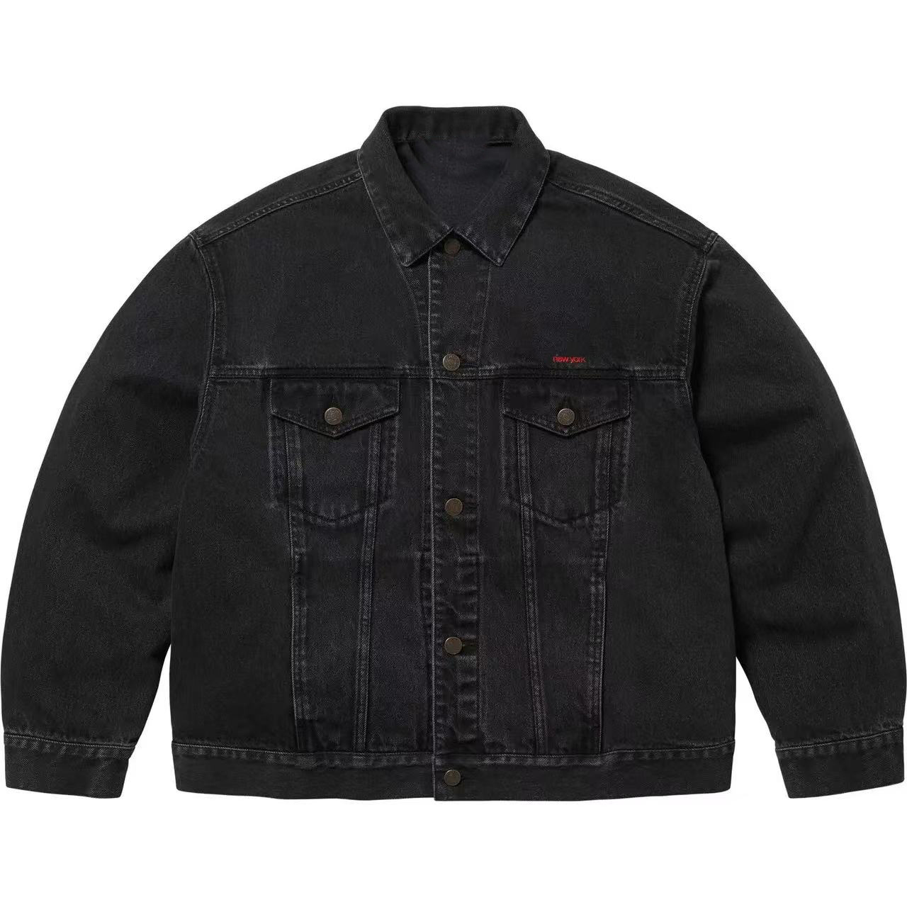 DENIM TRUCKER jacket Heavy Embroidery Casual Coat for Fall and Winter Long Sleeve Daily Wear