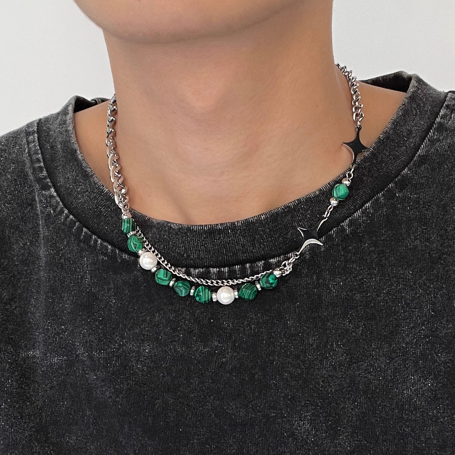 Luxury Jewelry Designer Jewelry Niche High-end Necklace For Men And Women, INS Hip-hop Natural Stone Splicing Star Design Clavicle Chain, Men's N