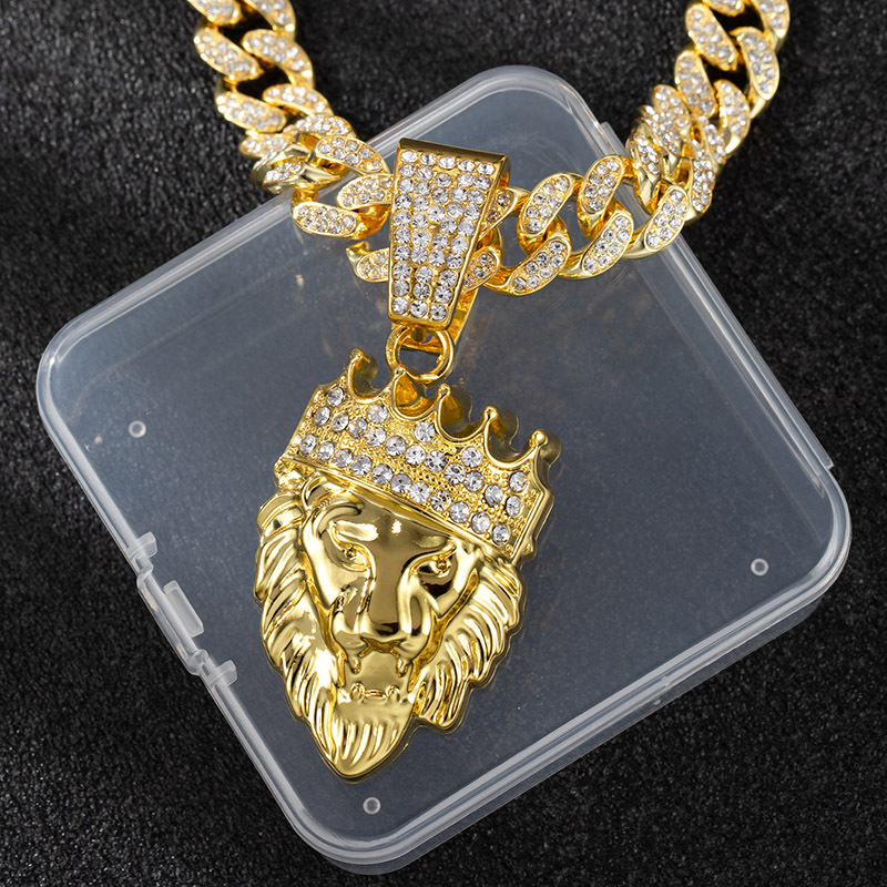Luxury Jewelry Designer Jewelry European And American Cross-border Hot-selling Long Necklace Chain Crown Lion Head Pendant Hip-hop Trendy Men's