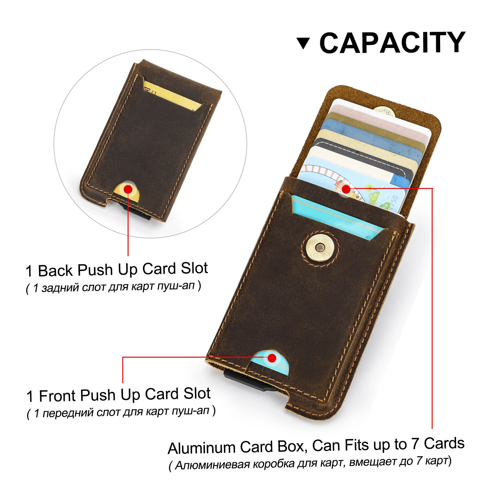 Hiram Vintage Genuine Leather RFID Blocking Card Holder Wallet for Men Card Wallet Case Aluminum Metal Slim Cardholder 250708