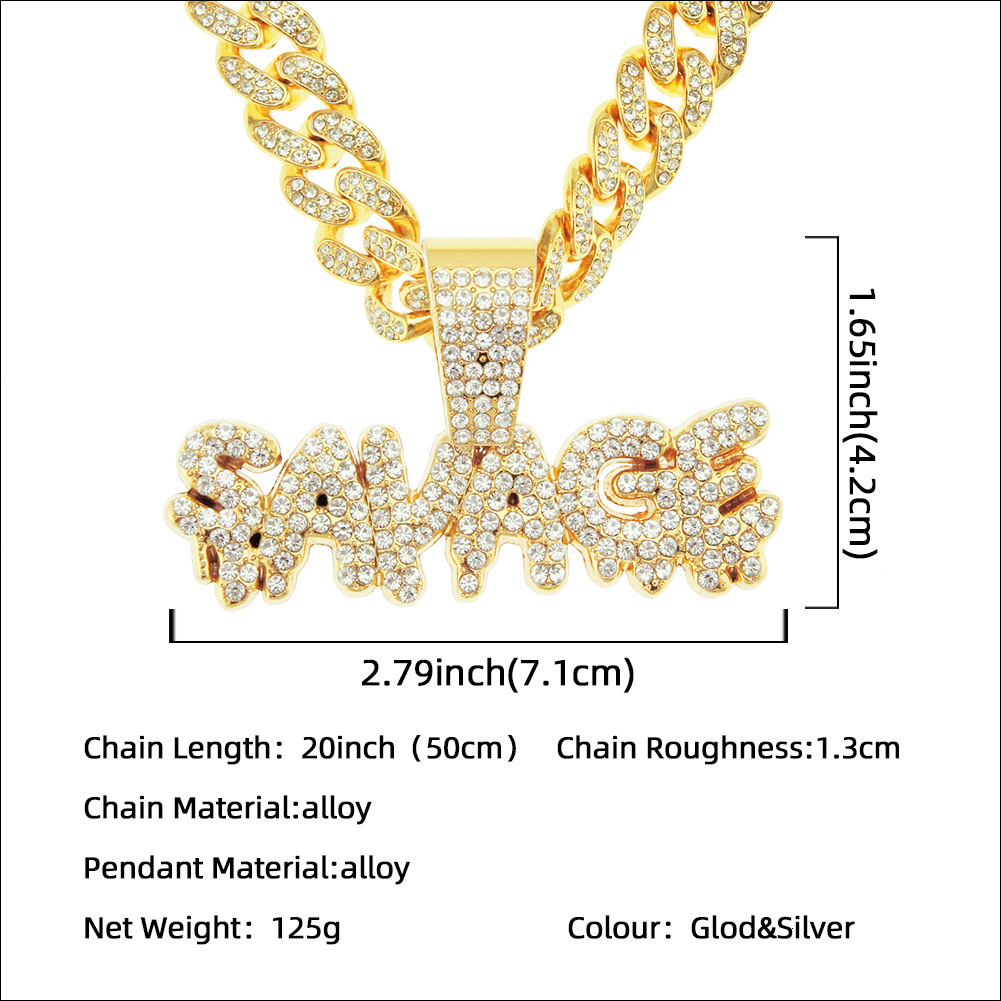 Luxury Jewelry Designer Jewelry European And American Hip-hop Personality Men's Trendy Accessories Full Diamond Spliced Letter Pendant Chain Neck