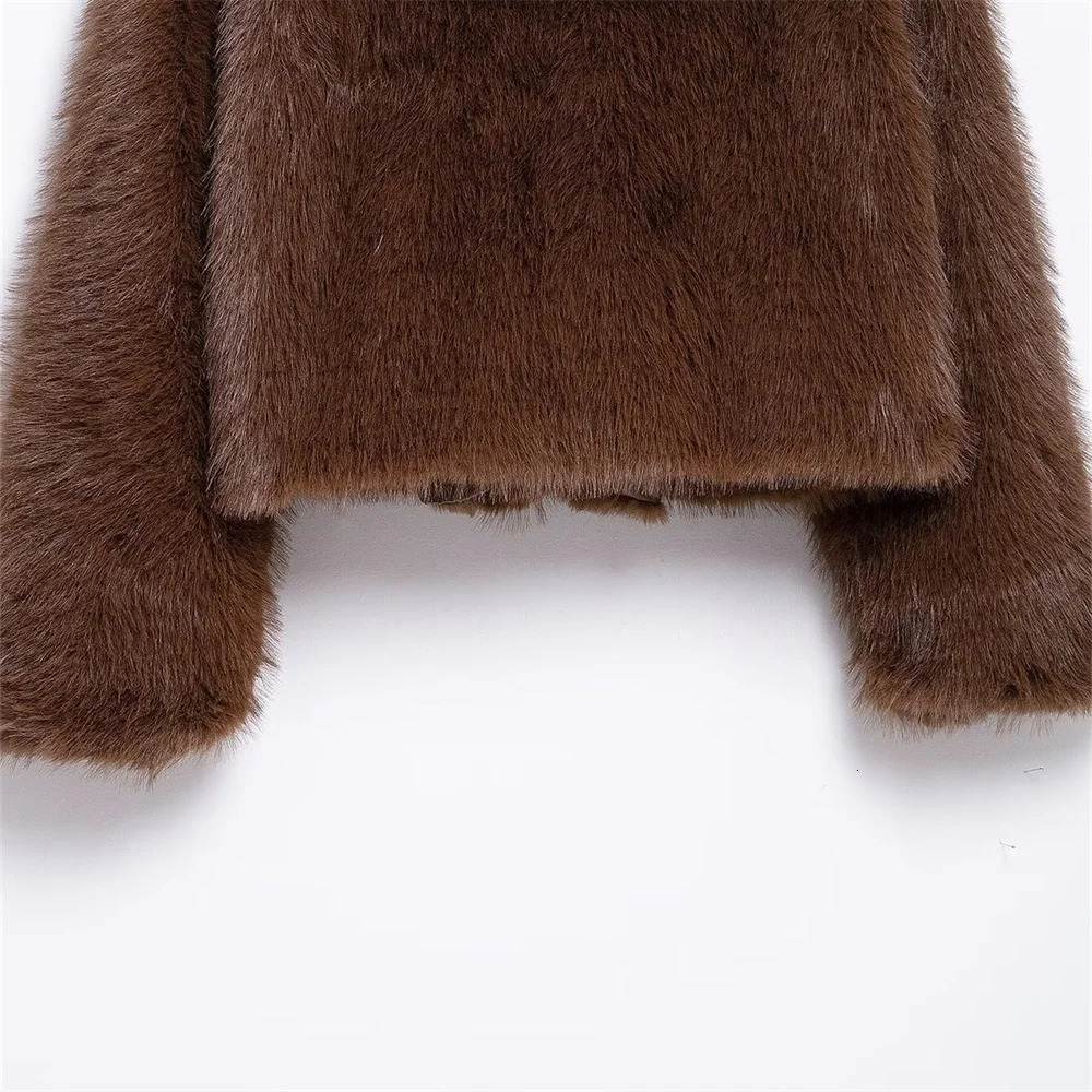 UNIZERA solid color loose fur short coat autumn and winter item lapel long sleeved warm coat for women 250708