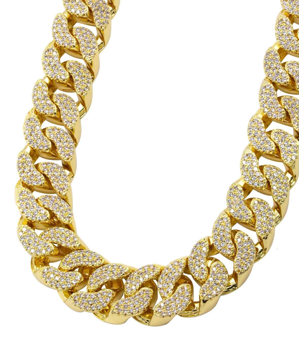 19MM Solid 925 Silver Hip Hop Cuban Link Chain 18K Gold Plated with Studded VVS1 Moissanite Diamond Passes Tester 16-30 Inches