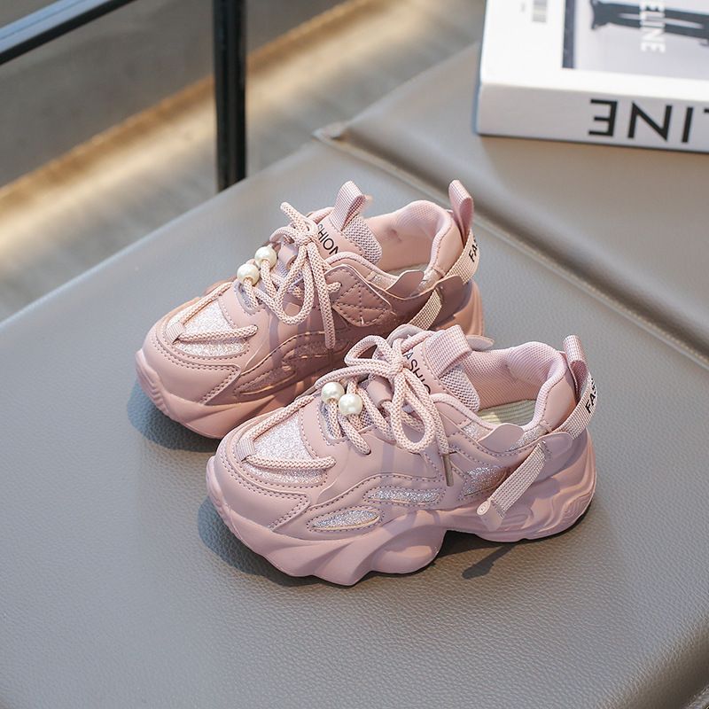 Girl Shoes For Kids Fashion with Pearl on Lace Girls Sport Trainers Running Tennis Youth Outdoor Sneakers Shoes Big Sizes US9C-US4Y 000123