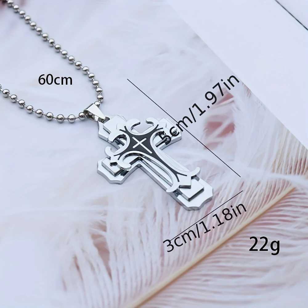 2024 New Necklace For Men Titanium Steel Three-layer Cross Pendant Ball Chain Fresh Sweet Fashion Necklace W250712