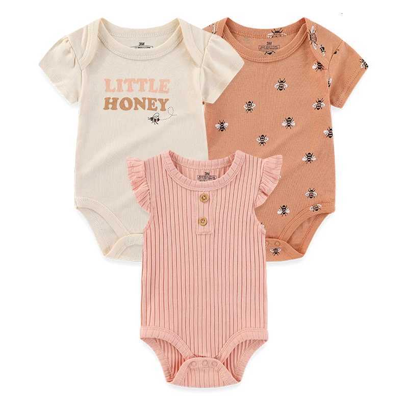 3-Piece Cute Baby Girl Cotton Comfy Newborn Bodysuits Sleeveless/Short Sleeve Infant Spring Summer Clothes Z250712