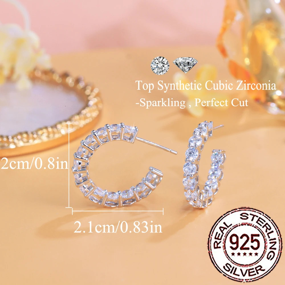 QooLady 925 Sterling Silver Shiny Cubic Zirconia Big Round Hoop Earrings for Women Wedding Engagement Jewelry Gifts SE122 250708