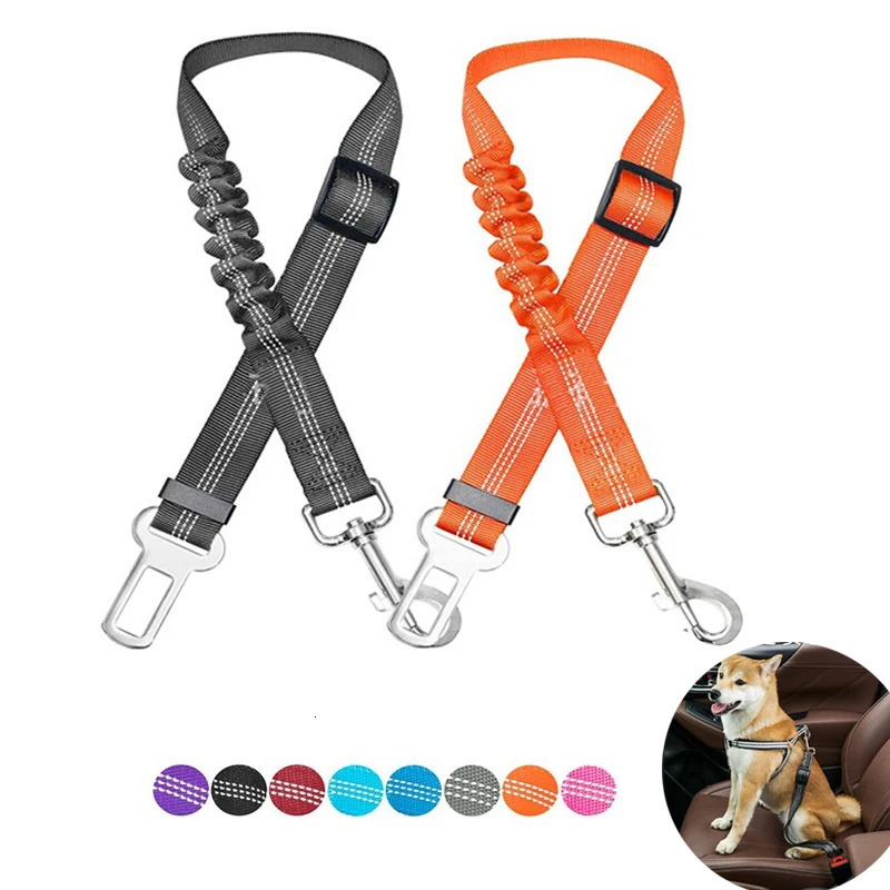 Adjustable Dog Car Seat Belt Harness for Dogs Nylon Reflective Cushioning Elasticity Car Travel Dog Accessories for Dogs 250709