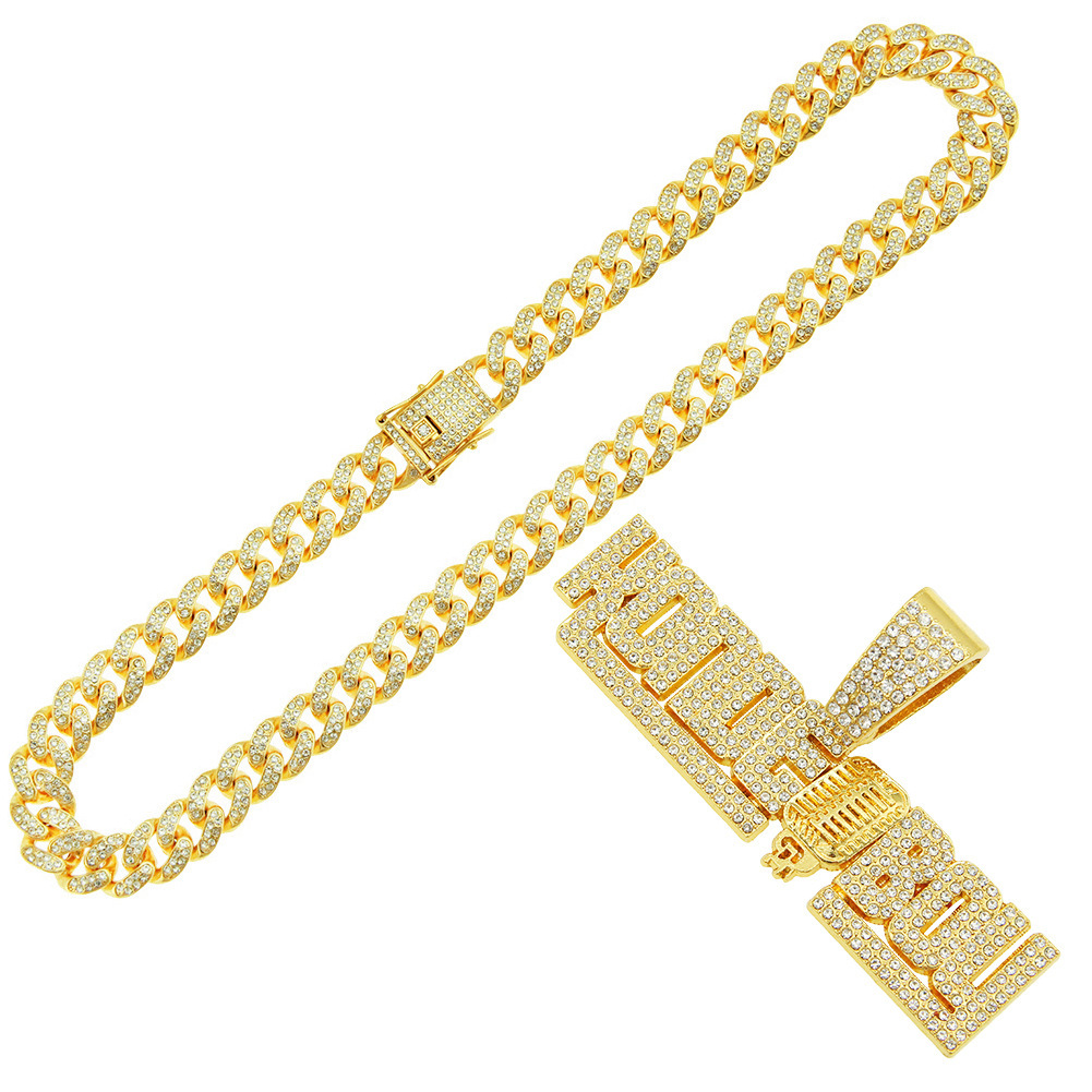 Luxury Jewelry Designer Jewelry Personalized Full Diamond Letter Microphone Splicing Pendant Necklace Hip-hop Cool K-song Rap