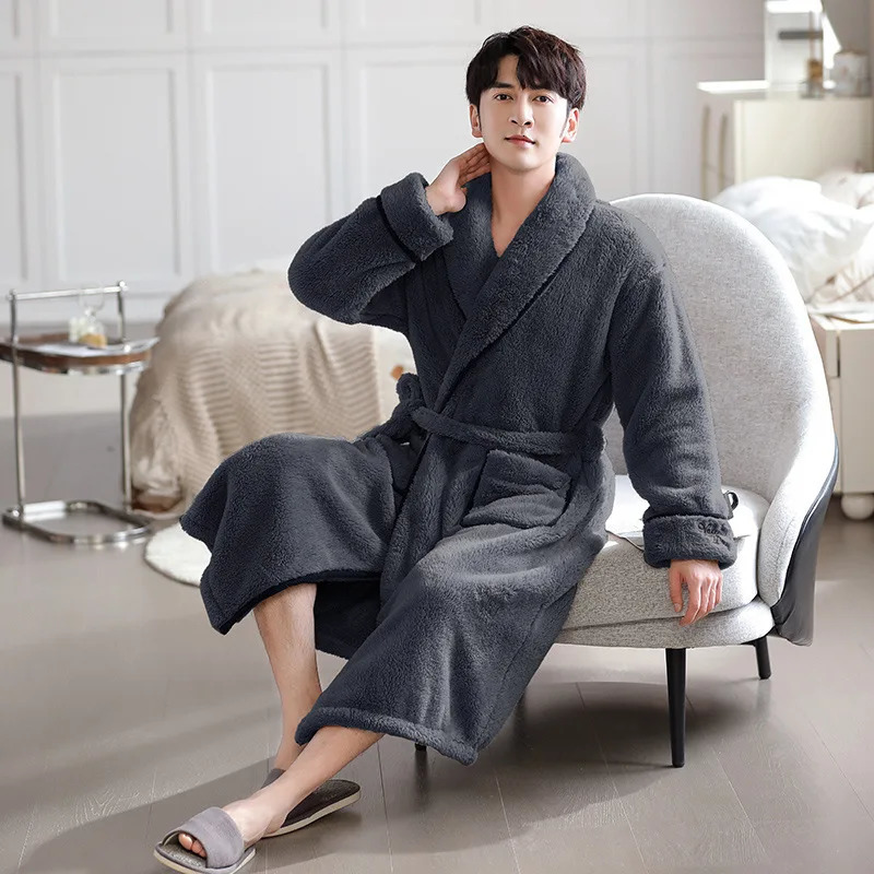 Coral Velvet Nightgown Fall Winter Long Over-the-knee Bathrobe Plus Size Flannel and Pile Couple Nightgown Cosy Both Men Women 250710
