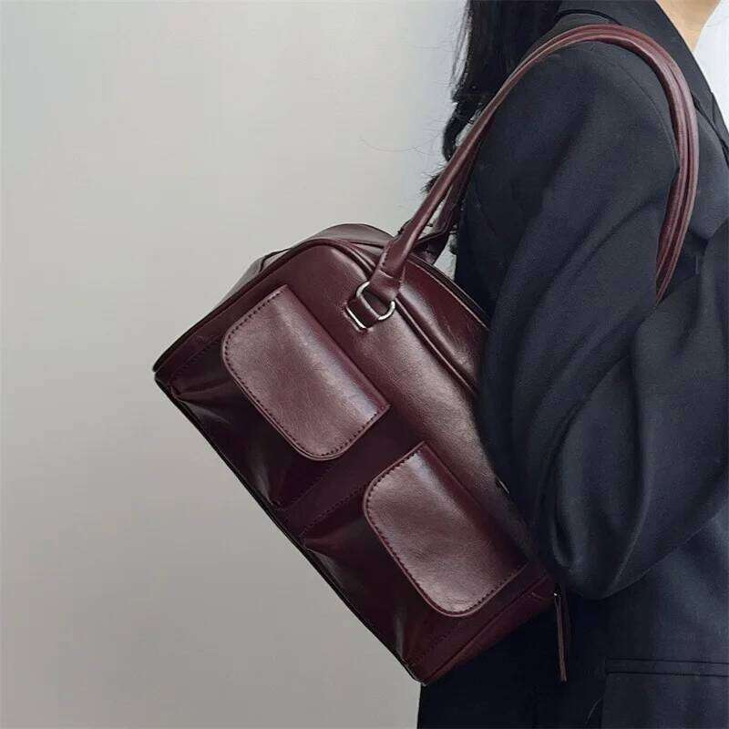 Brand Women's Shoulder Bag PU Leather Retro Zipper Fashionable Designer Handbag Casual Underarm Large Wallet Women Bag