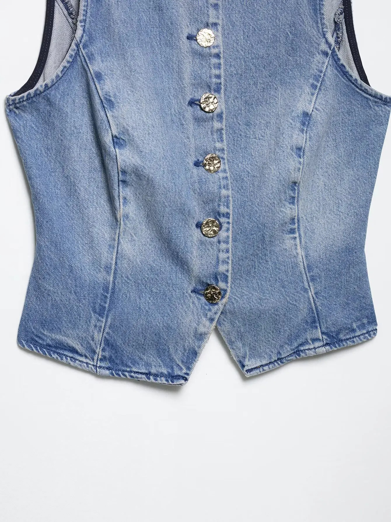 Zevity Women Basic O Neck Breasted Slim Denim Blouse Female Chic Sleeveless Buttons n Vest Shirt Jeans Crop Tops LS9184 250704
