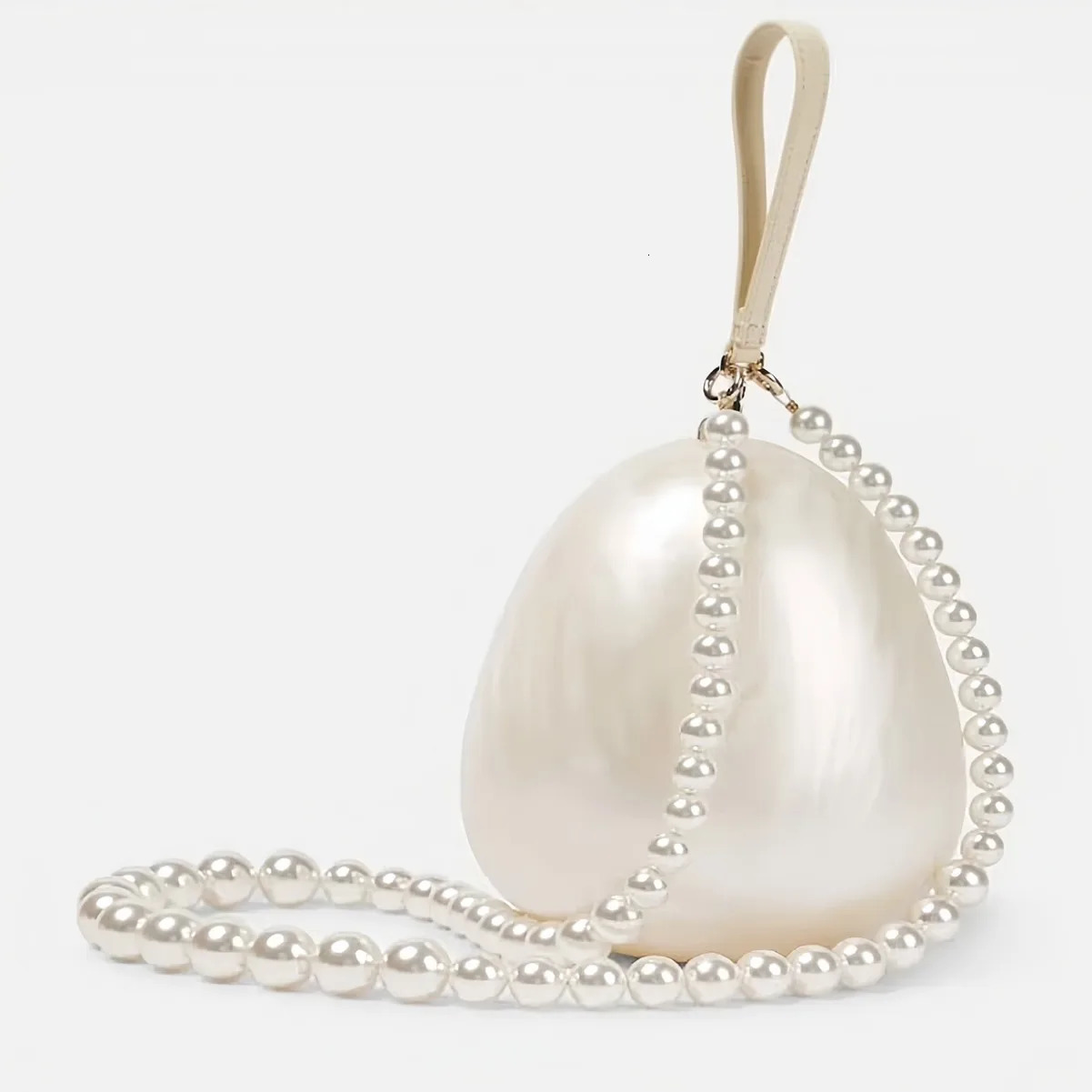 2025 Women White Beige Egg Ball Bag Acrylic Evening Clutch Bag With Beading For Wedding Party Small Purses Handbags 250708