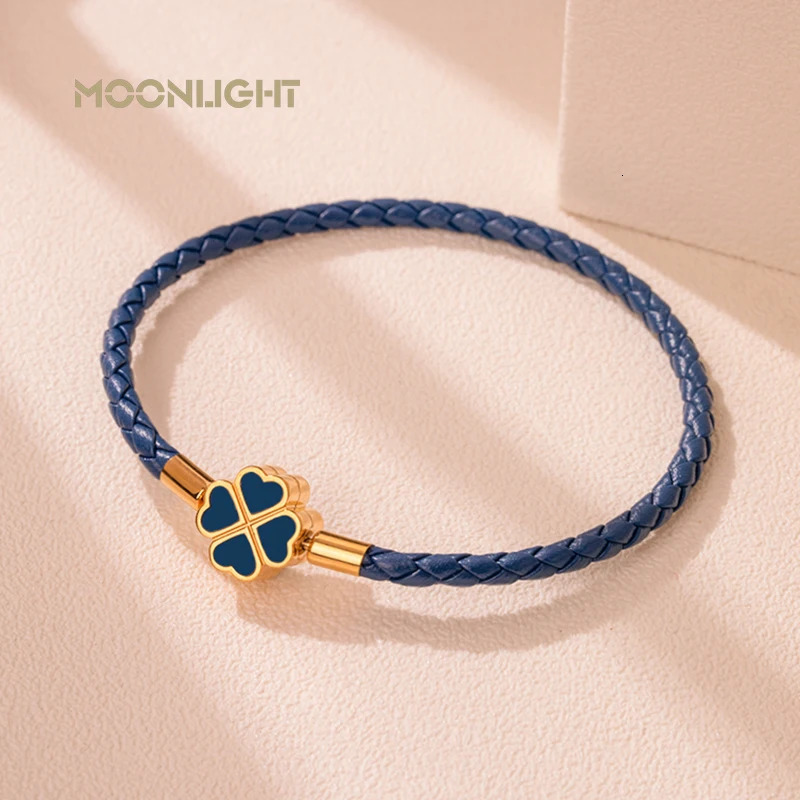 Green Four-Leaf Clover Lucky Bracelet For Women Genuine Braided Leather Bracelet 9 Colors Birthday Party Jewelry ChiristmasGifts 250712