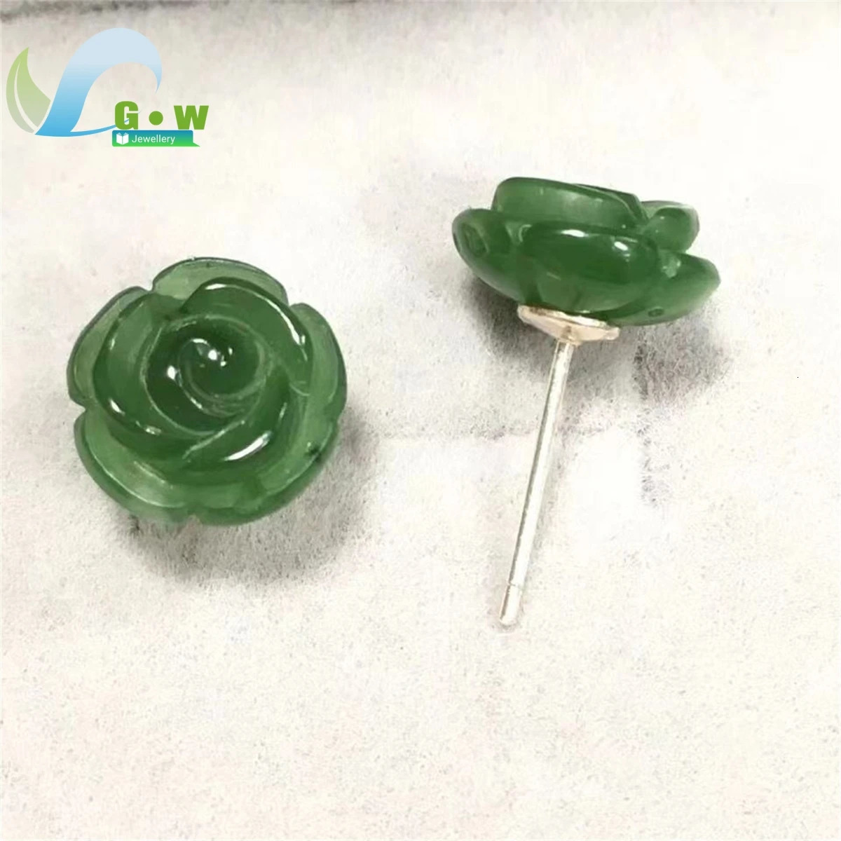 Natural Green Jade Rose Women Earrings 925 Sterling Silver Ear Studs Vintage Gemstone Jewelry Amulet Gift Ethnic Style 250711