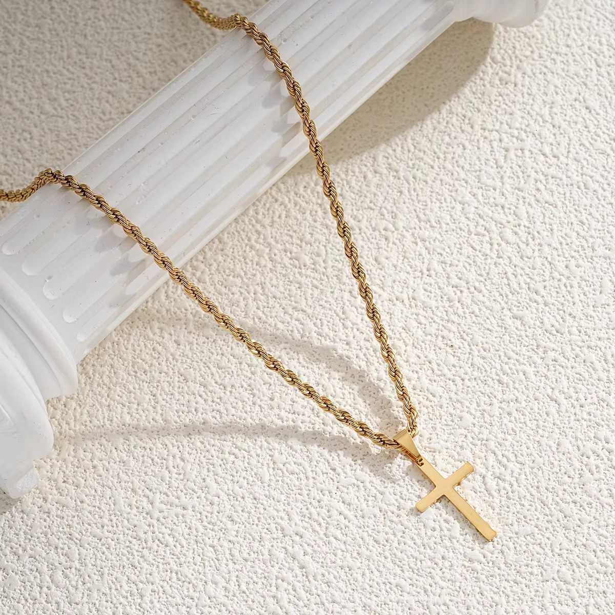 New Stainless Steel Cross Pendant Necklace for Men Wen Minimalist Gold Color Jewelry Ma Fa Necklaces Chokers Gifts 2025 W250712