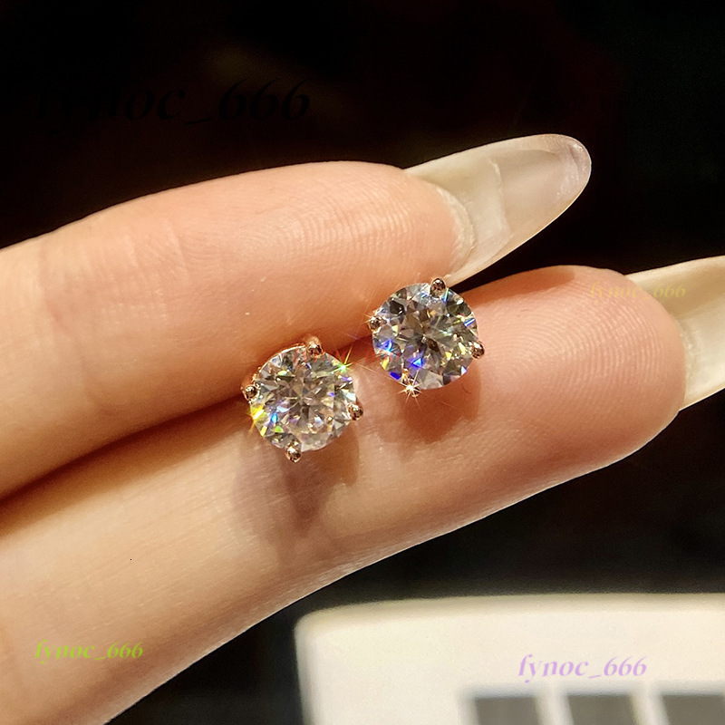 Fine Fashion Luxury 925 Silver 1CT Real Moissanite Diamond Four Claw Twist Bead Stud Earrings Trendy Parties Engagements