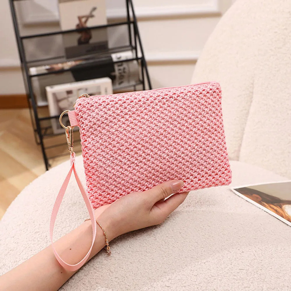 Women Clutch Bag Fashion Handmade Ladies Solid Wristlet Girl Straw Woven Phone Coin Purse Beach Wallet Fresh Sweet 250703