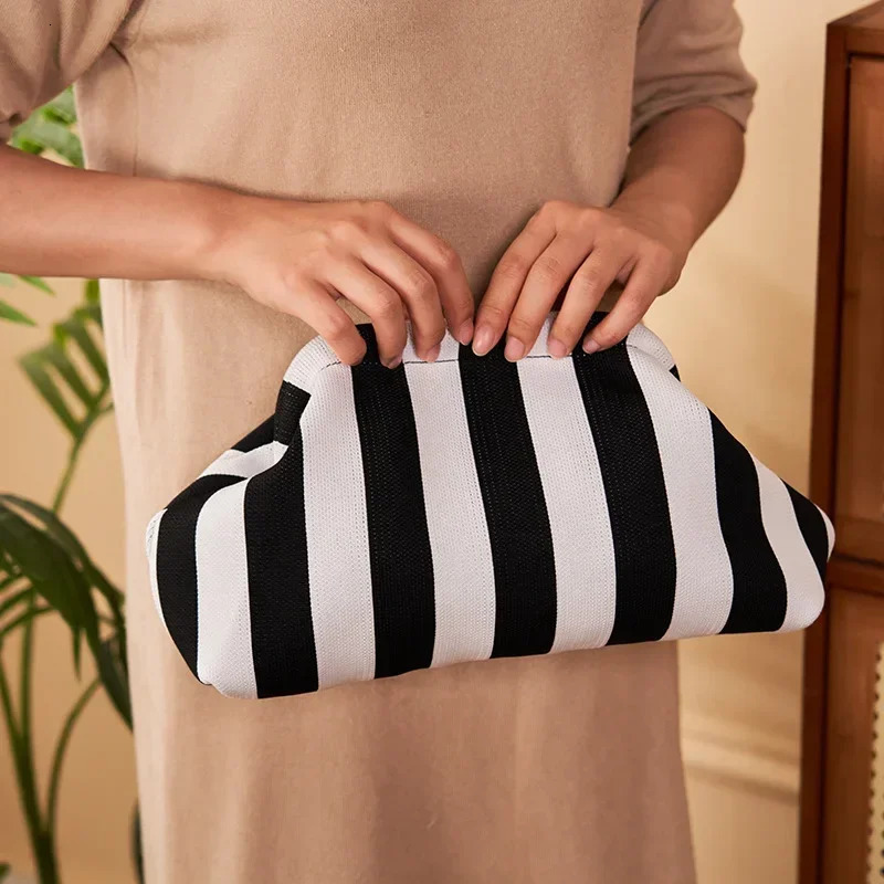 Summer Beach Clutch Bag for Women Woven Crochet Handbags Purses Knitting Dumpling Ruched Cute Cloud Casual Colorblock 250725