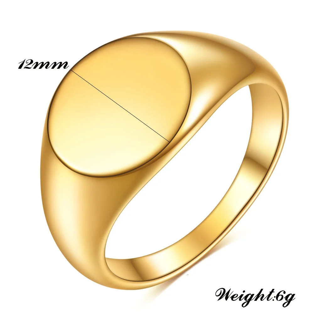 Women Signet Ring Polished Seal Chunky Oval Width Ring Stainless Steel Simple Punk Fashion Jewelry Accessories 250708