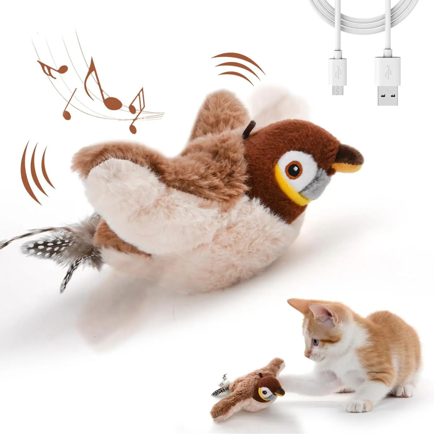 Interactive Cat Toys Rechargeable Chirping Flapping Birdno Flying with Catnip for Indoor Cats Touch Activated Plush Toys 250708