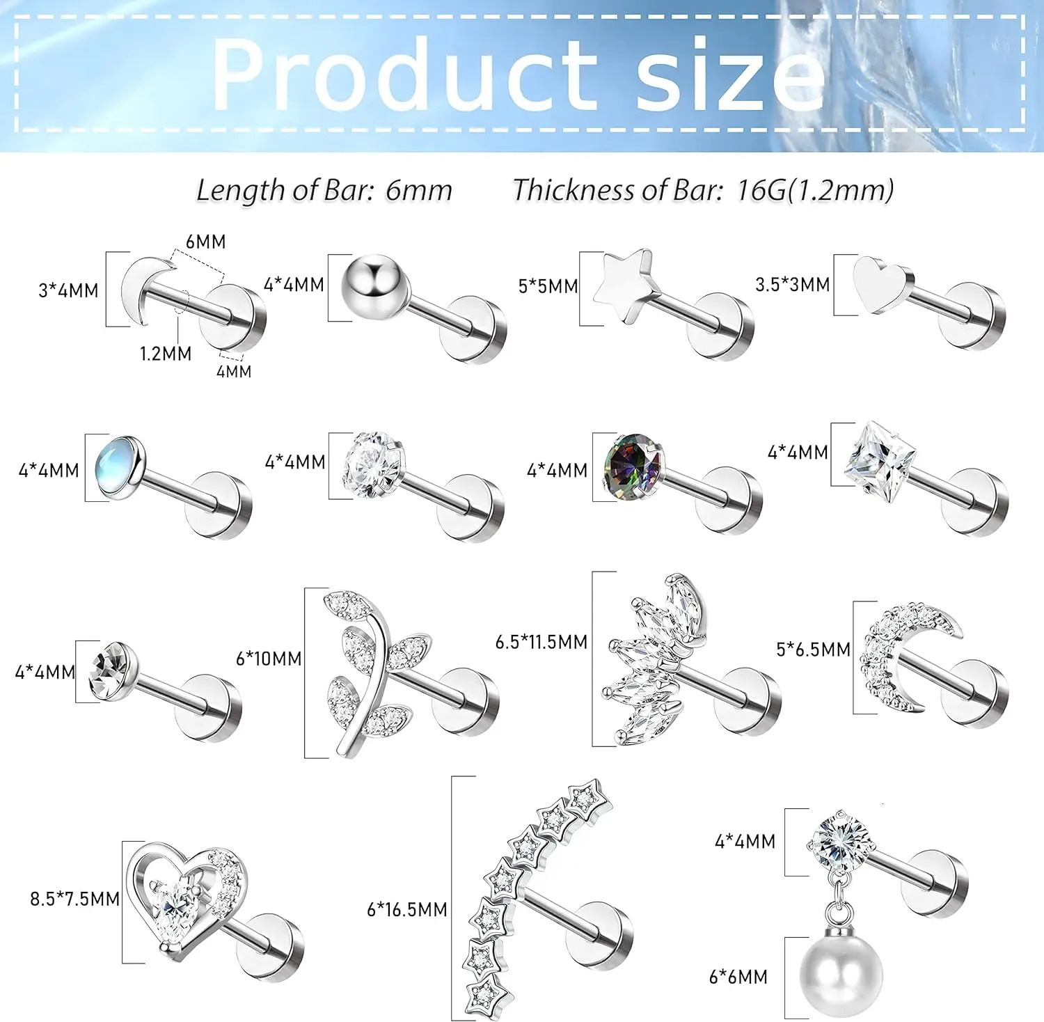 Bobisty 1pc 16G Cartilage Stud Earrings for Women Stainless Steel Small Opal Earring Studs Lip Bar Nose Ear Piercing Jewellery 250708