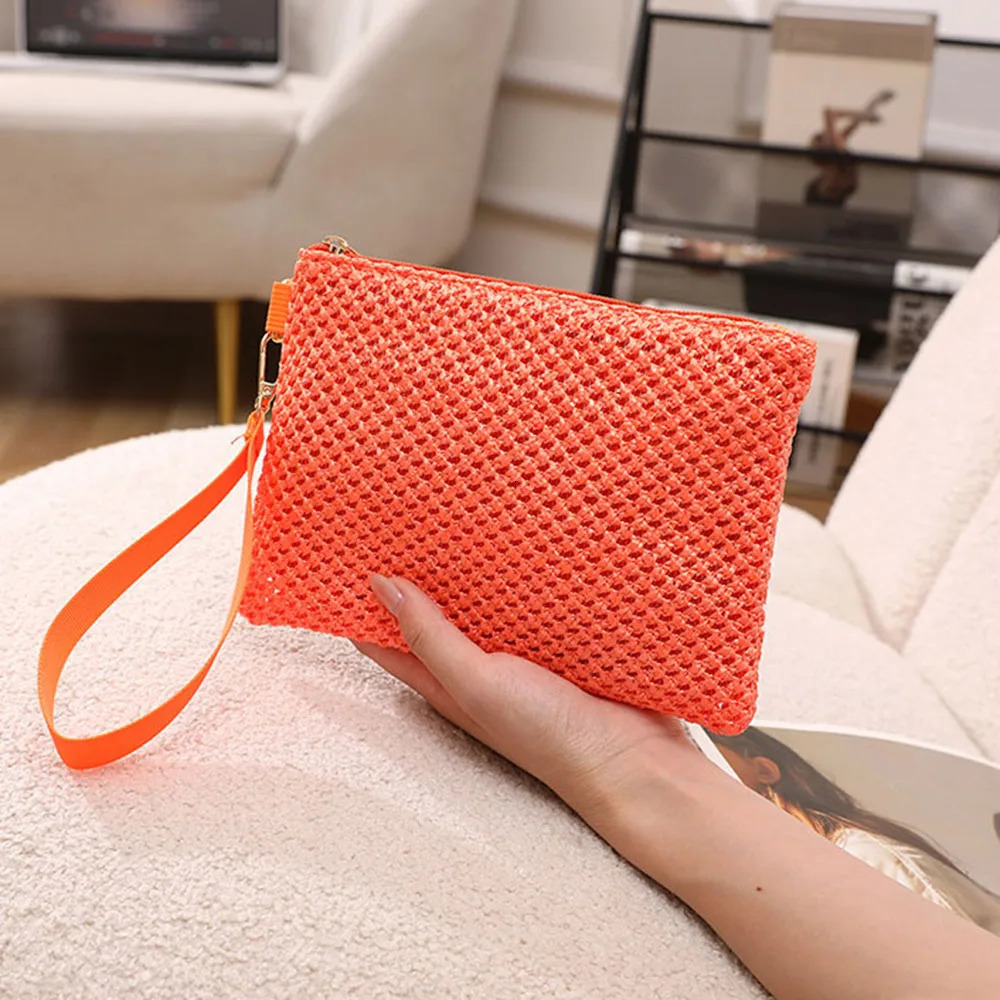 Women Clutch Bag Fashion Handmade Ladies Solid Wristlet Girl Straw Woven Phone Coin Purse Beach Wallet Fresh Sweet 250703
