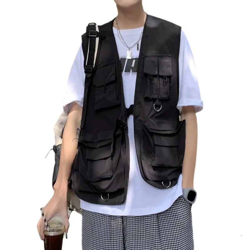2025 mens summer handsome and thin multi-pocket tooling vest 250710