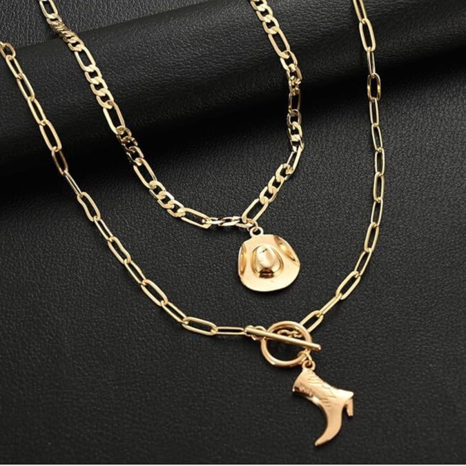 Luxury Jewelry Designer Jewelry European And American Cross-border Simple Western Cowboy Hat Necklace Niche Retro Trend Cowboy Boot Pendant Versatile
