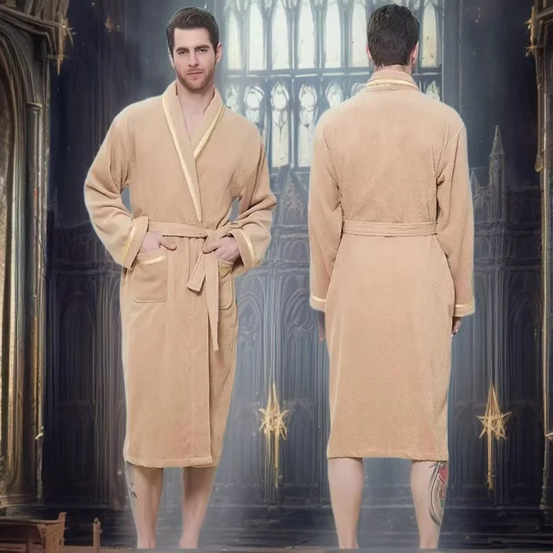 Women Bathrobe Winter Towel Fleece Thick Sleepwear Warm Men Robe Nightgown Kimono Dressing Gown Pajamas Lady Kimono Robe White 250710
