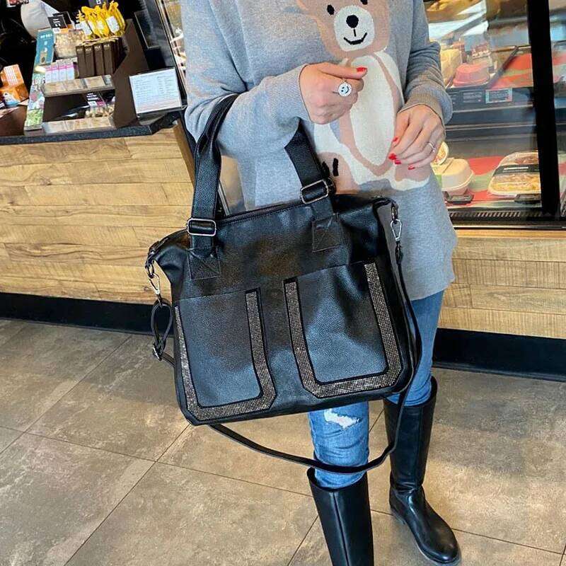 Fashion Dia Leather Women Handbags Tote Soft Black Cowhide briefcase Shoulder Bag 14 Inch Laptop Bags Big 2024