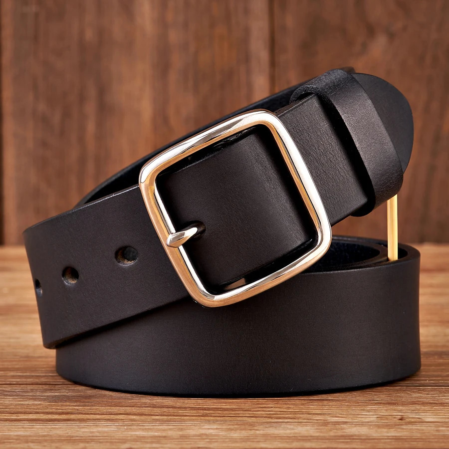 3.8CM Anti Allergy Stainless Steel Buckle Belt Vintage Cowskin Genuine Leather Mans Belt Male Cowhide Retro Jeans Soft Belt 250711