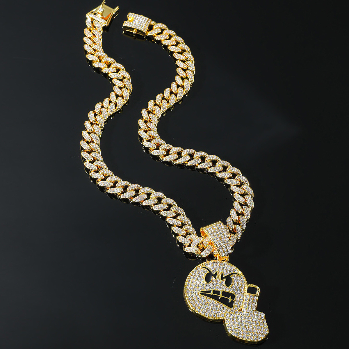 Luxury Jewelry Designer Jewelry European And American Cross-border Emoji Angry Middle Finger Expression Full Diamond Pendant Chain Personality Hip-hop