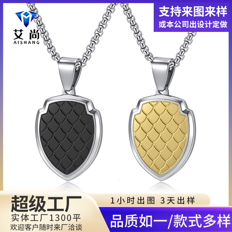 Luxury Jewelry Designer Jewelry Dragon Scale Shield Men's Necklace Trendy Brand Versatile Cool High-end Photo Frame Pendant Men's Trendy Hip