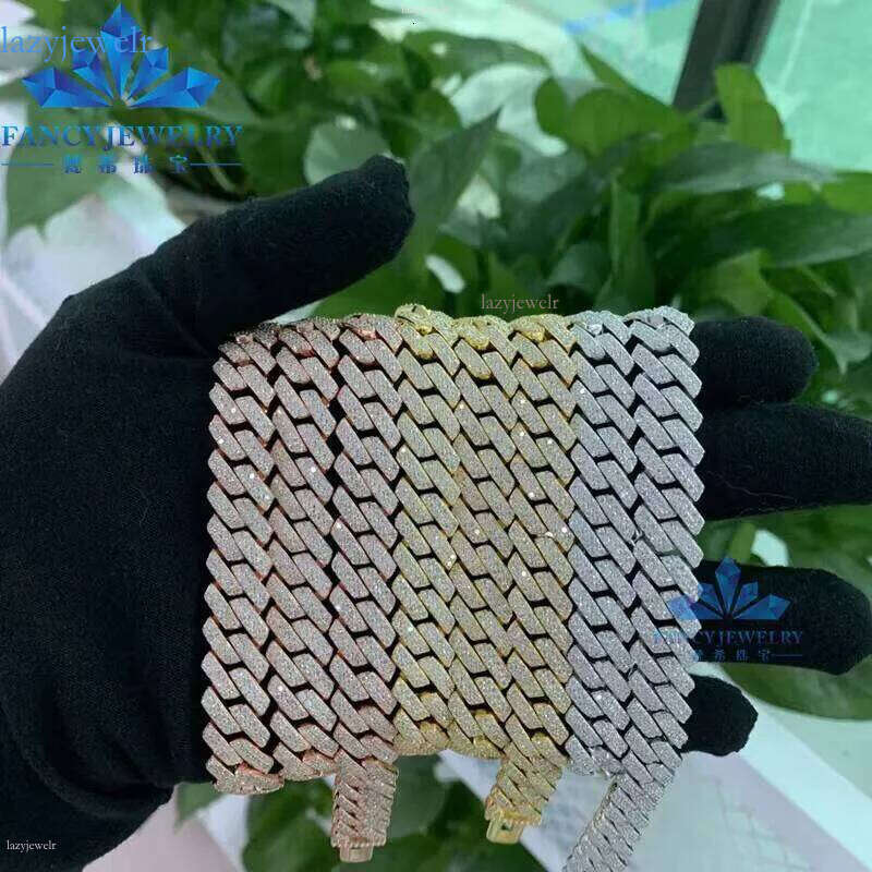 Pass Dia Tester 8mm-12mm Two Rows Sier Moissanite Ice Out Hiphop Cuban Link Chain Bracelet