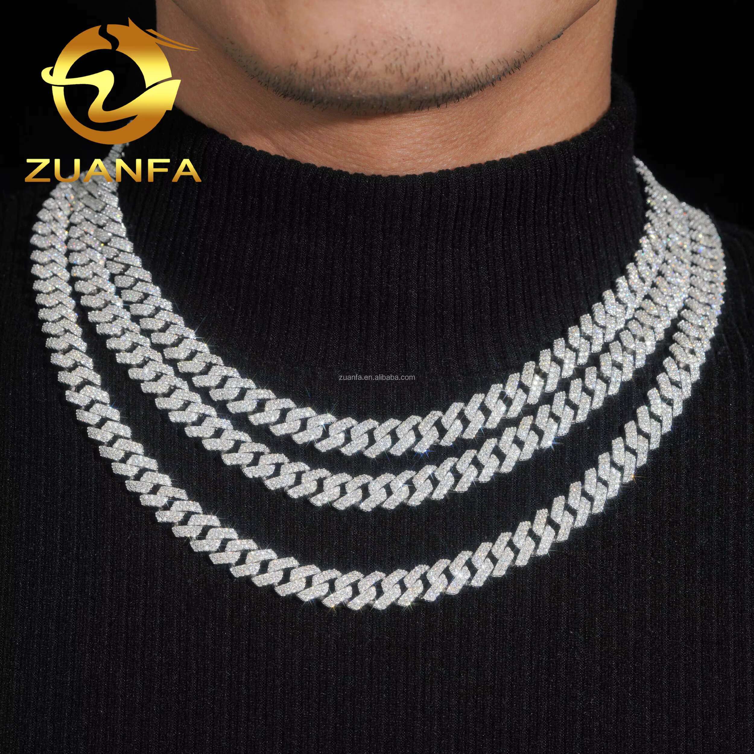 Ship in USA Warehouse Stock 10mm 2Rows 925 Solid Silver Hip Hop Iced Out VVS1 Moissanite Diamond Miami Cuban Chain Bracelet