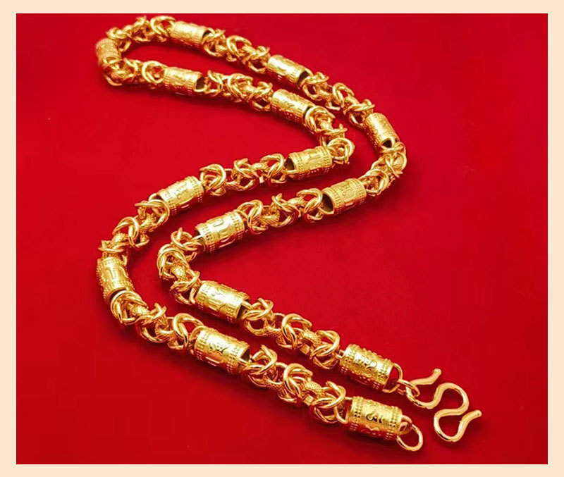 Luxury Jewelry Designer Jewelry New 10mm Six-word Mantra Dragon Bone Necklace Imitation Vietnamese Sand Gold 24K Inner And Outer Same Color High Color