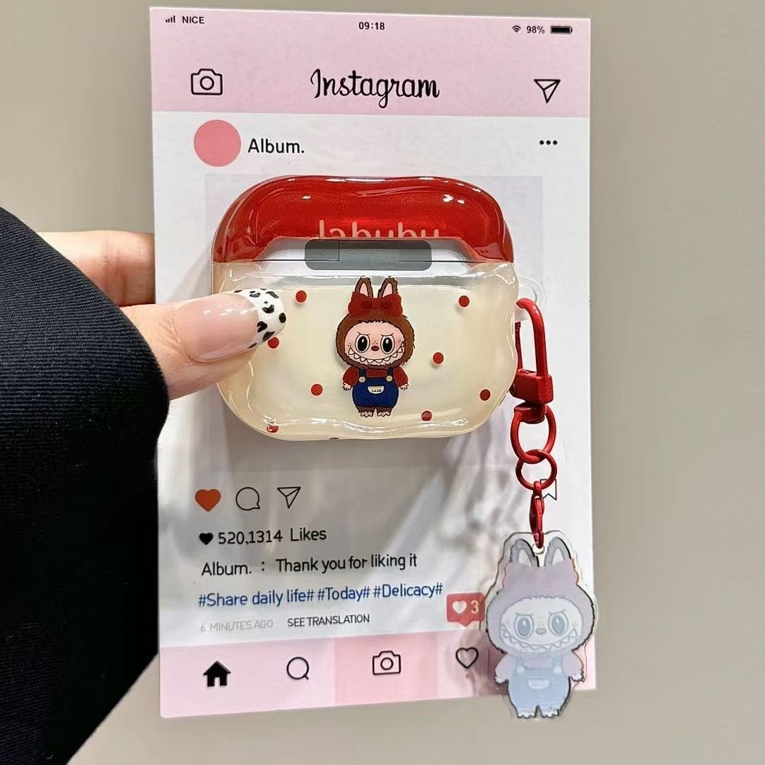 Labubu Earphone Protective for 1 2 3 4 Pro Pro2 Convenient To Carry Cute Case with Keychain Free shipping