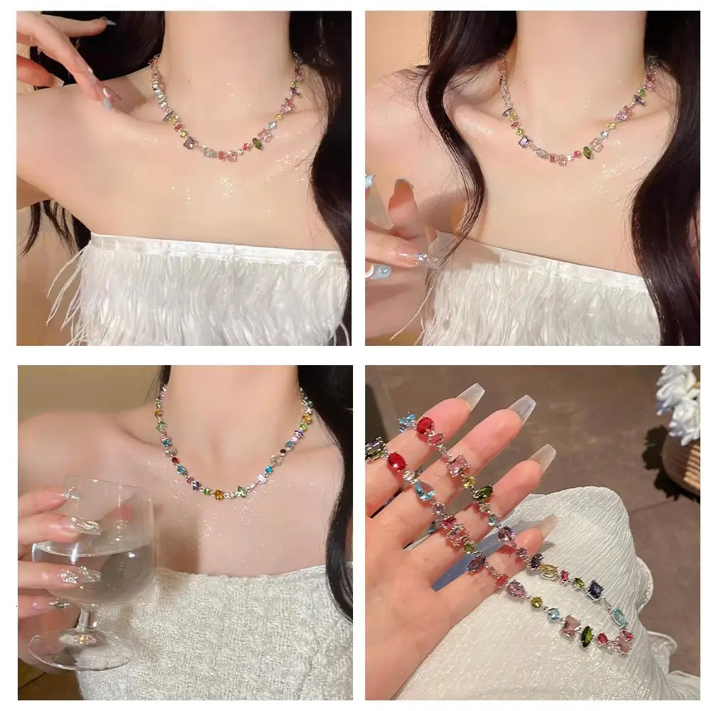 Colorful Ladies Necklace Rainbow Crystal Zirconia Beaded Necklace Adjustable Chain Bohemian Starry Sky Pendant For Women 250708