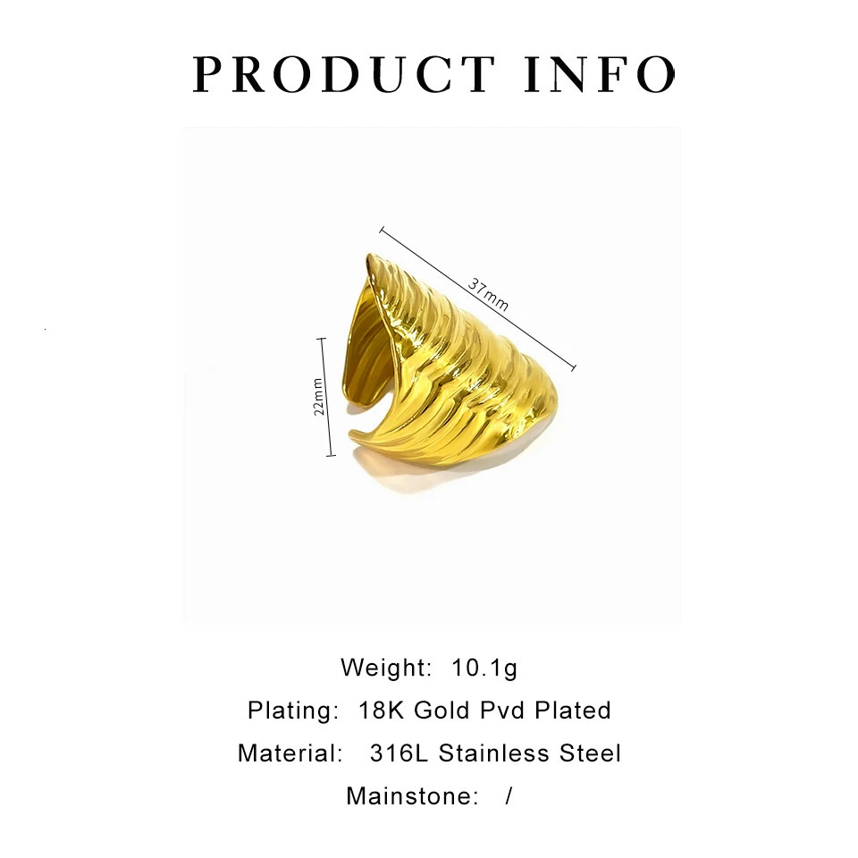 Perisbox Statement Chunky Multi-layer Full Solid Ring For Women Stainless Steel 18K Pvd Gold Plated Anti-Tarnish Opening Rings 250708