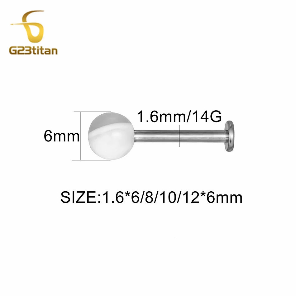 1pc 14G Bar Colors Acrylic Ball Ear Cartilage Helix Lobe Lip Piercings Tongue Rings 6-12mm Threaded Labret Stud Jewelry 250708