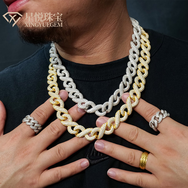 Luxury Jewelry Designer Jewelry New 925 Silver Figure 8 Necklace Braided Chain Men's Moissanite Inlaid European And American Hip-hop Style Cross-
